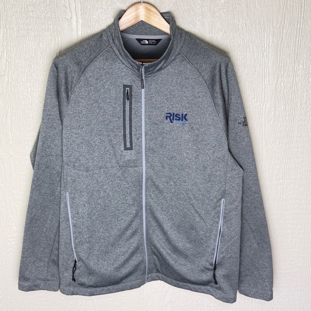 The North Face Mens XL Gray Full Zip Fleece Jacket Risk Strategies Logo Heather
